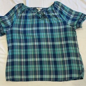 CJ Banks Blue and Green Plaid Blouse